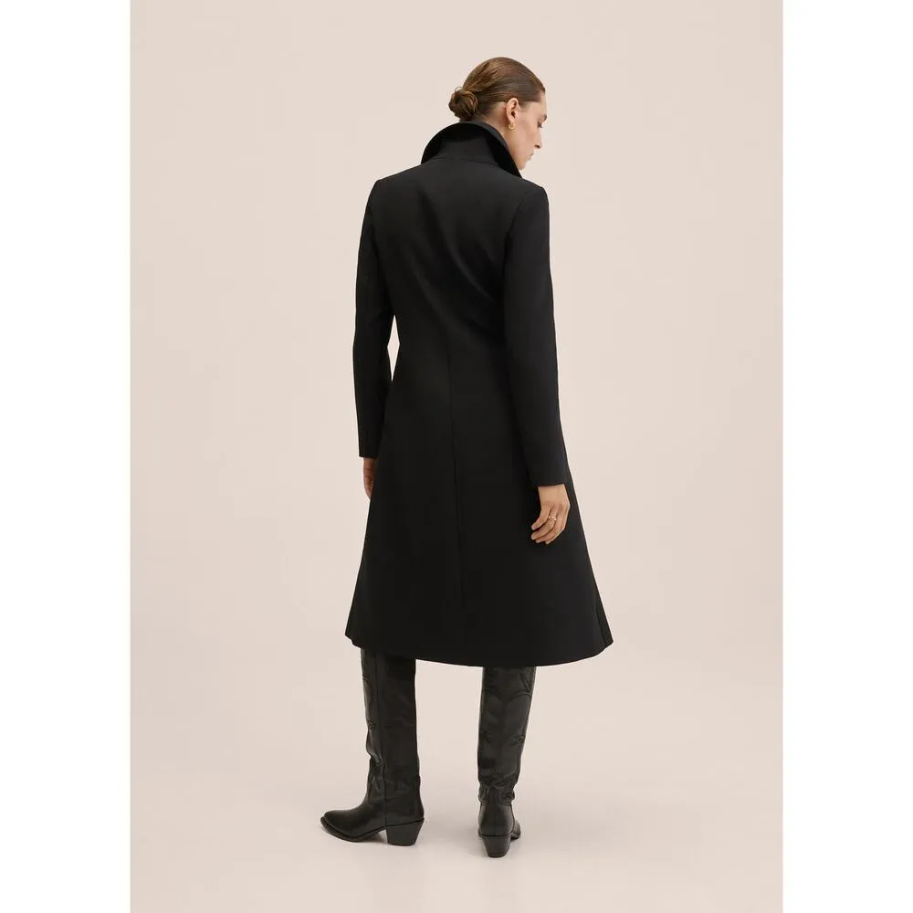 MNG Women's Black Button Down Collared Long Sleeve Long Coat Jacket Size S - Image 3