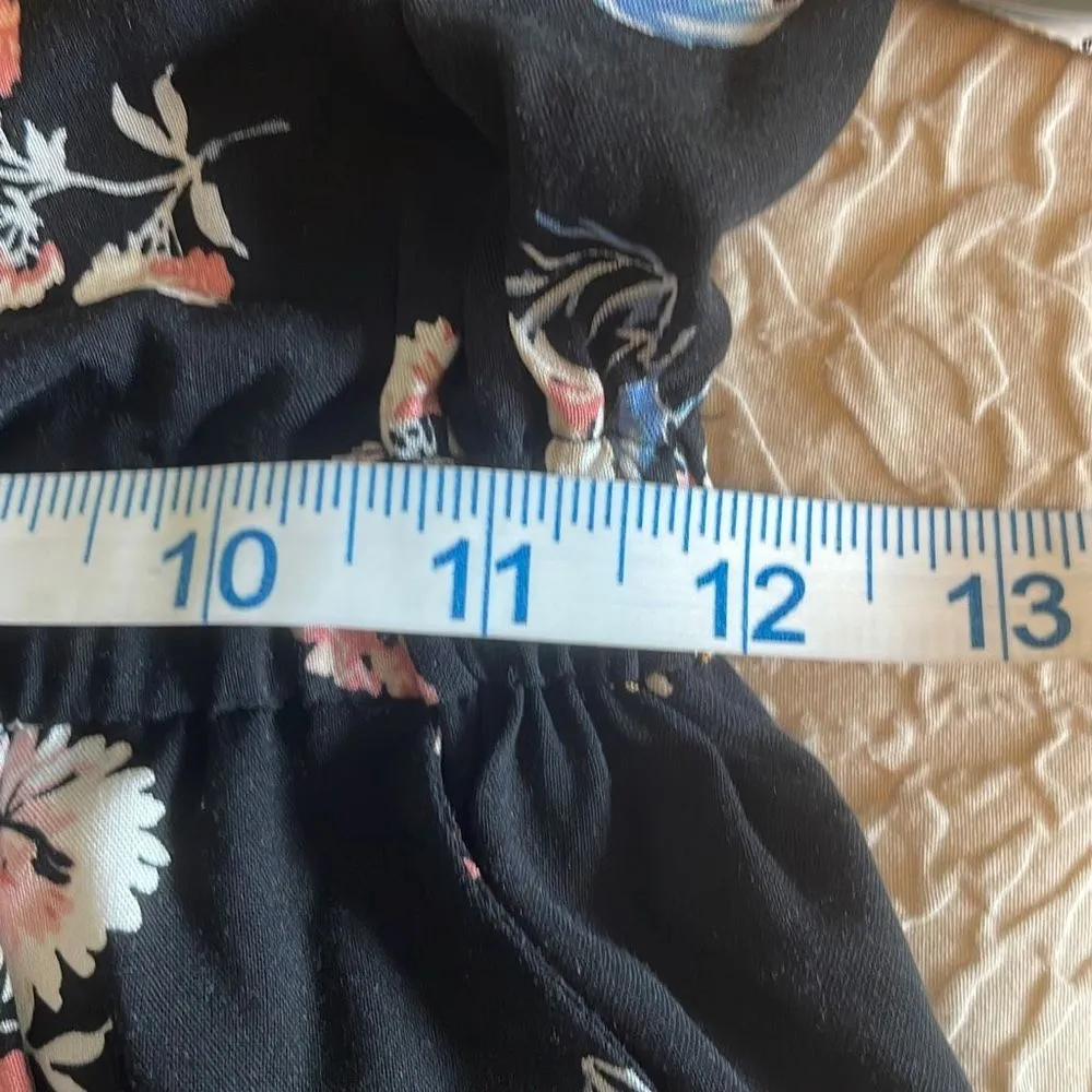 Womens Floral Romper Halter Neck Sleeveless Waist Tie Pocket Small Black - Image 11