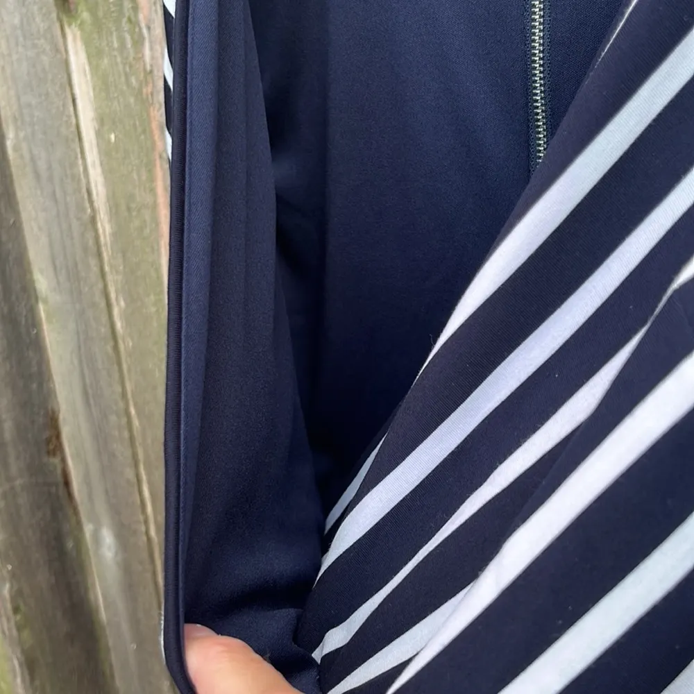 NWT Joseph Ribkoff Striped Faux Wrap Step Hem Dress Dark Blue White Size 12 - Image 6