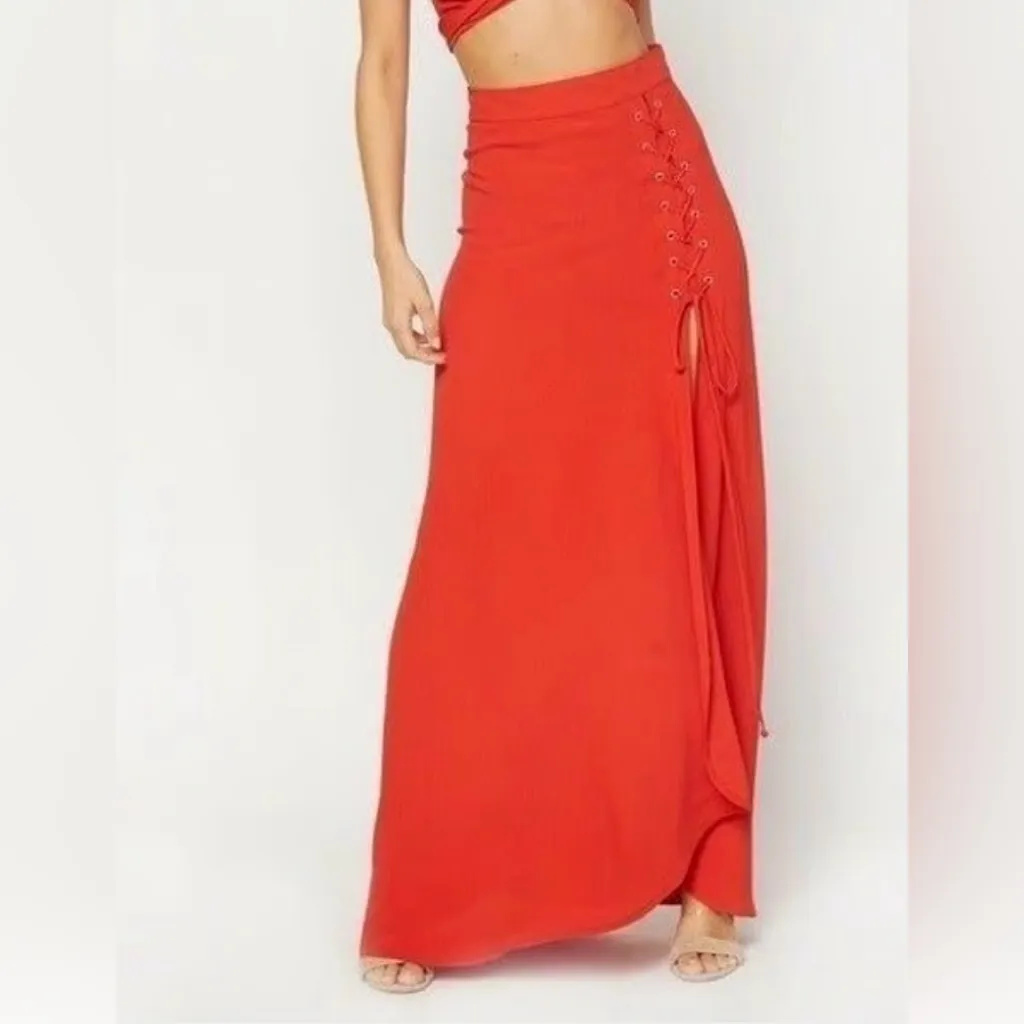 Flynn Skye black side lace up slit boho whimsy goth dark-fairy maxi skirt NWT S - Image 11