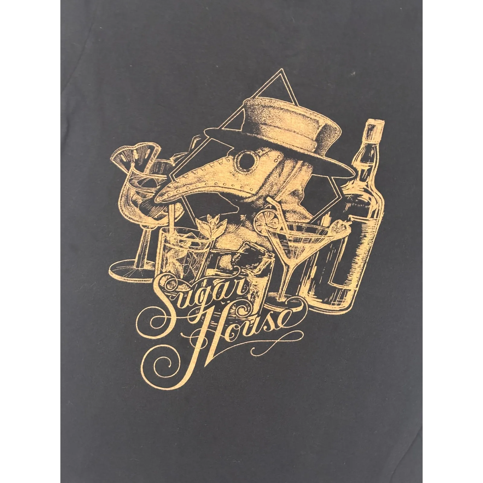 Sugar House Black Graphic T Shirt Plague Doctor Cocktail Design Womens XS - Image 3
