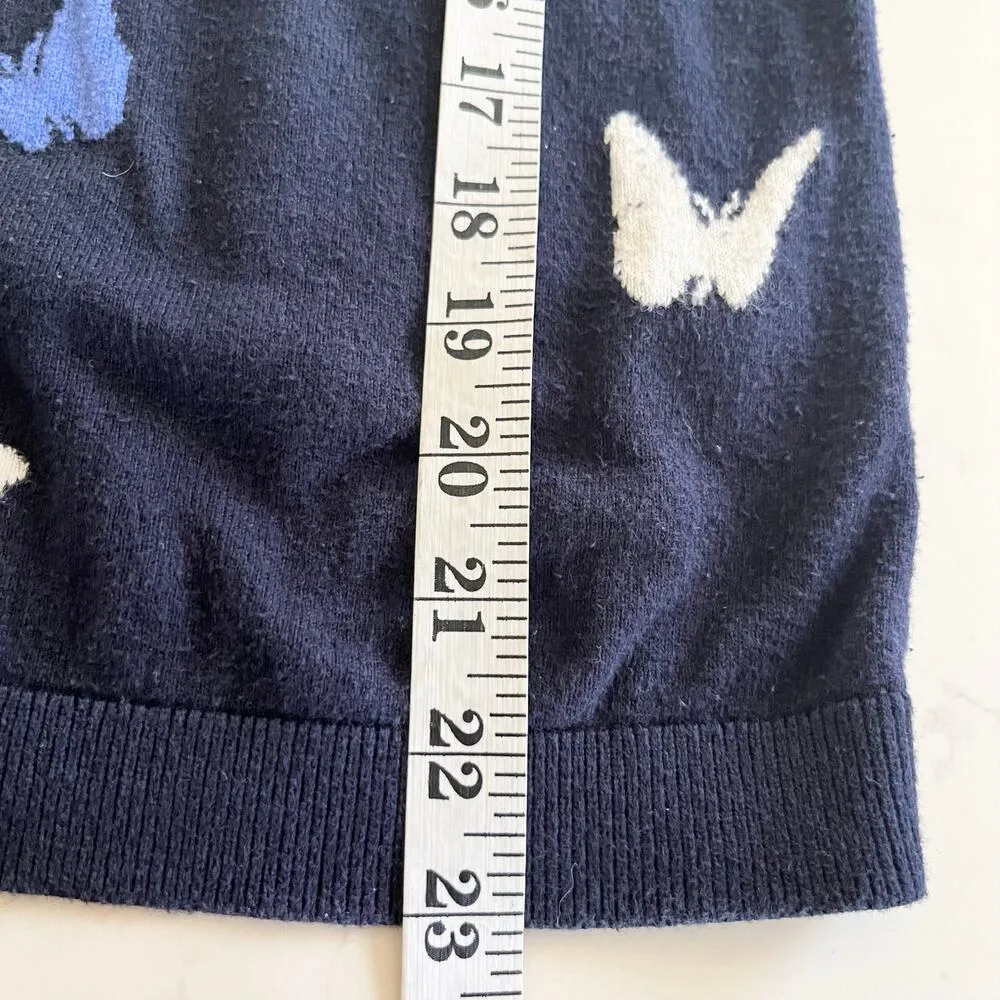 Talbots Navy Blue Butterfly Intarsia Crewneck Long Sleeve Sweater Size Small - Image 7