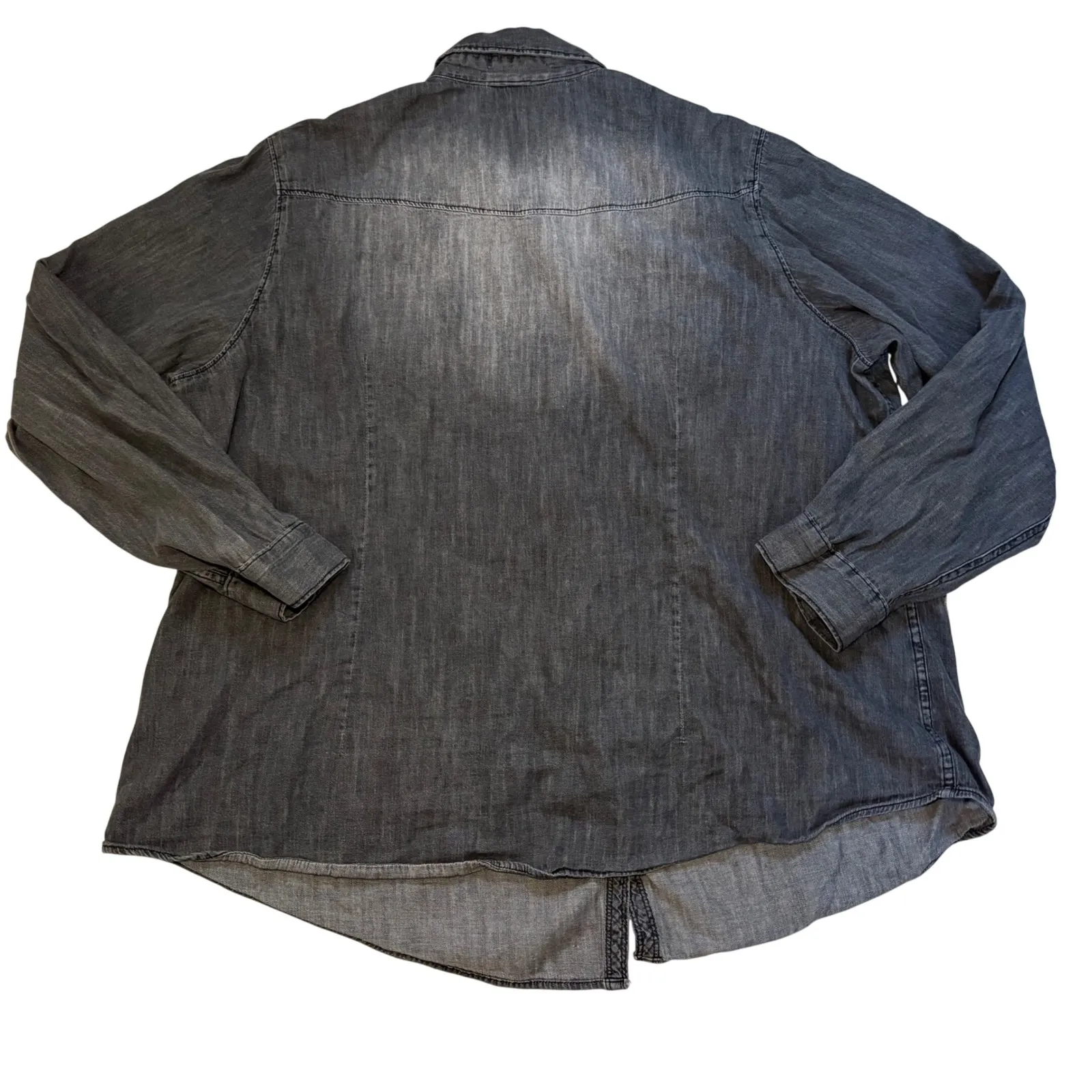 Dressbarn Pearl Snap Button Up Shirt Gray Washed Western Long Sleeve Womens 2X - Image 3