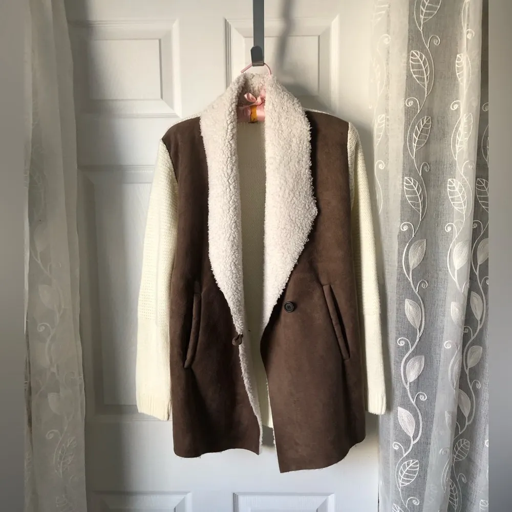 Faux Suede Sherpa & Knit Sweater Jacket women Size XS - Image 4