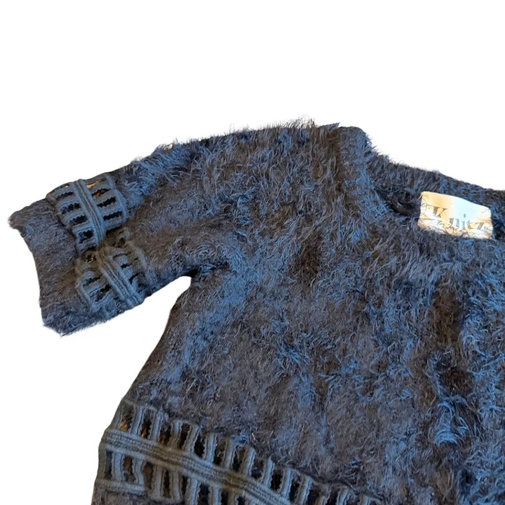 Knitz For Love And Lemons Black Crop Top Fuzzy Teddy Blouse Shirt Size Small - Image 8