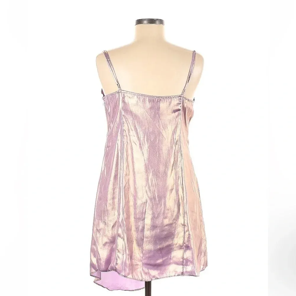 Urban Outfitters | Pink Purple Mallory Metallic Asymmetrical Slip Dress Size L - Image 4
