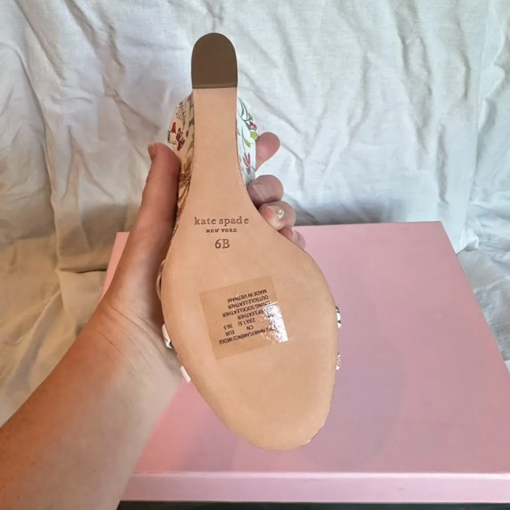 Kate‎ Spade Flamenco Wedges White Floral Wedding Guest Summer Resort Size 6 NIB - Image 10