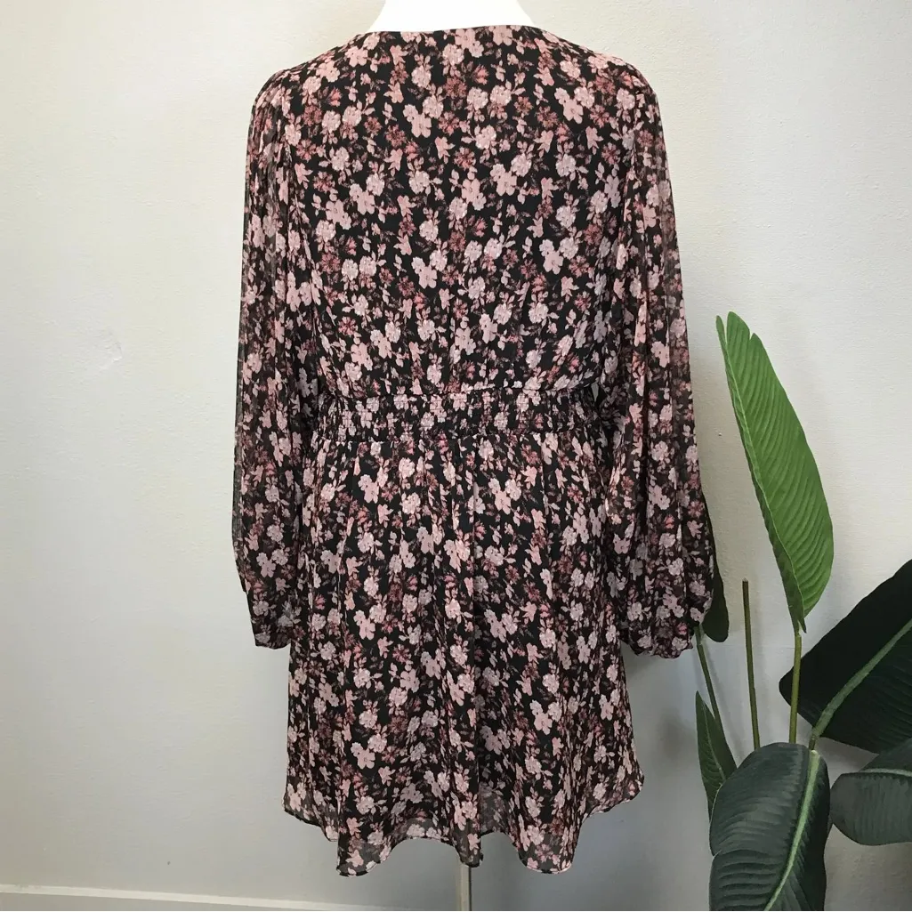 City Chic Black & Pink Ditsy Romance Floral Long Sleeve Dress - Size 18 - Image 2