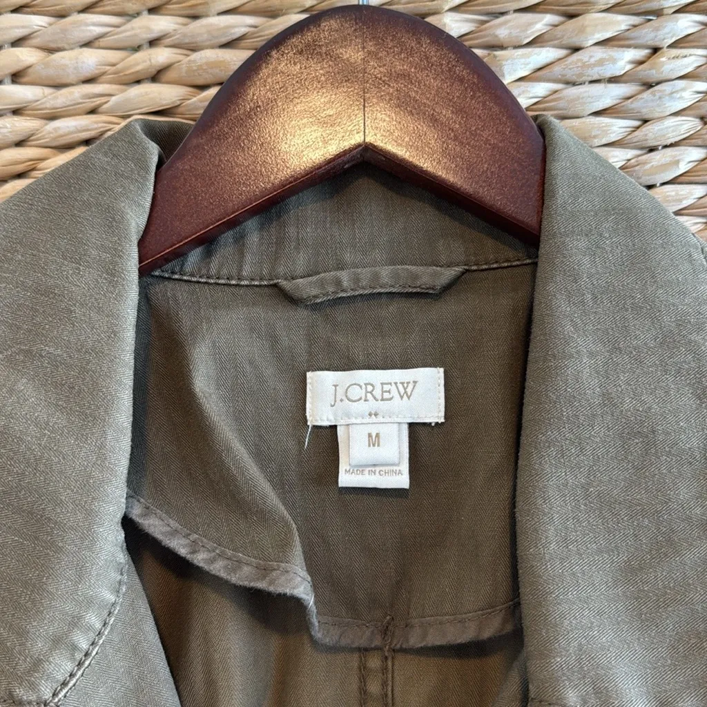 J. Crew Classic Green Military Utility Button Drawstring Canvas Cotton Jacket, M - Image 3