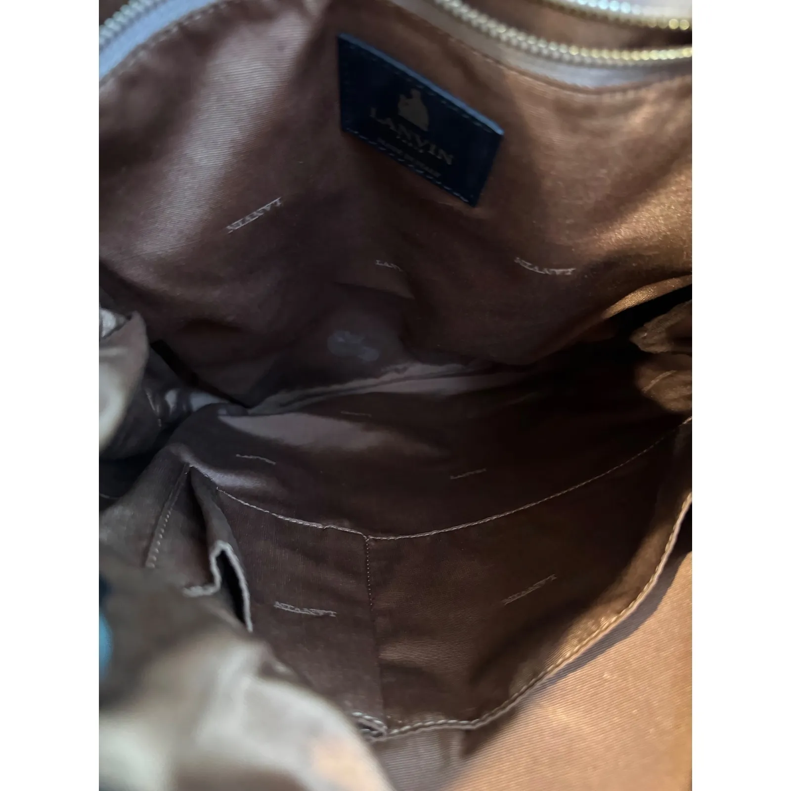 Lanvin Paris Leather Bow Accent Hobo Bag Cream Black Gold Hardware - Image 5