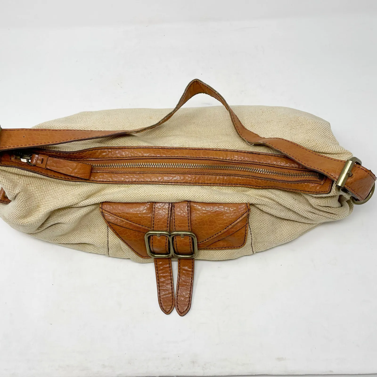 Jessica Simpson Y2K Linen & Faux Leather Baguette Bag - Image 9