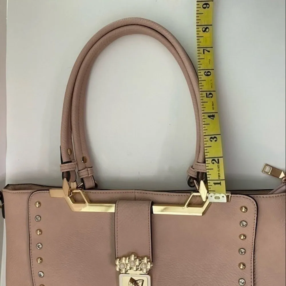Light Pink Fashion Tote Crystal and Gold Studded Accents Square Style - Image 12