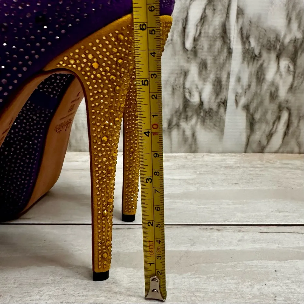 Herstar Women Sz 9 LSU Tigers Crystal Heels Pumps Shoes Purple Gold Glitter Glam - Image 7