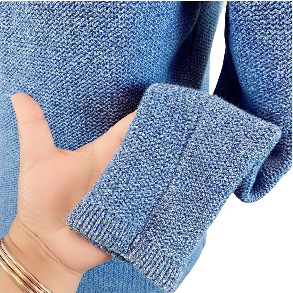 J. McLaughlin Sweater Medium Womens Blue Knit Fringe Trim Cardigan Jacket - Image 8