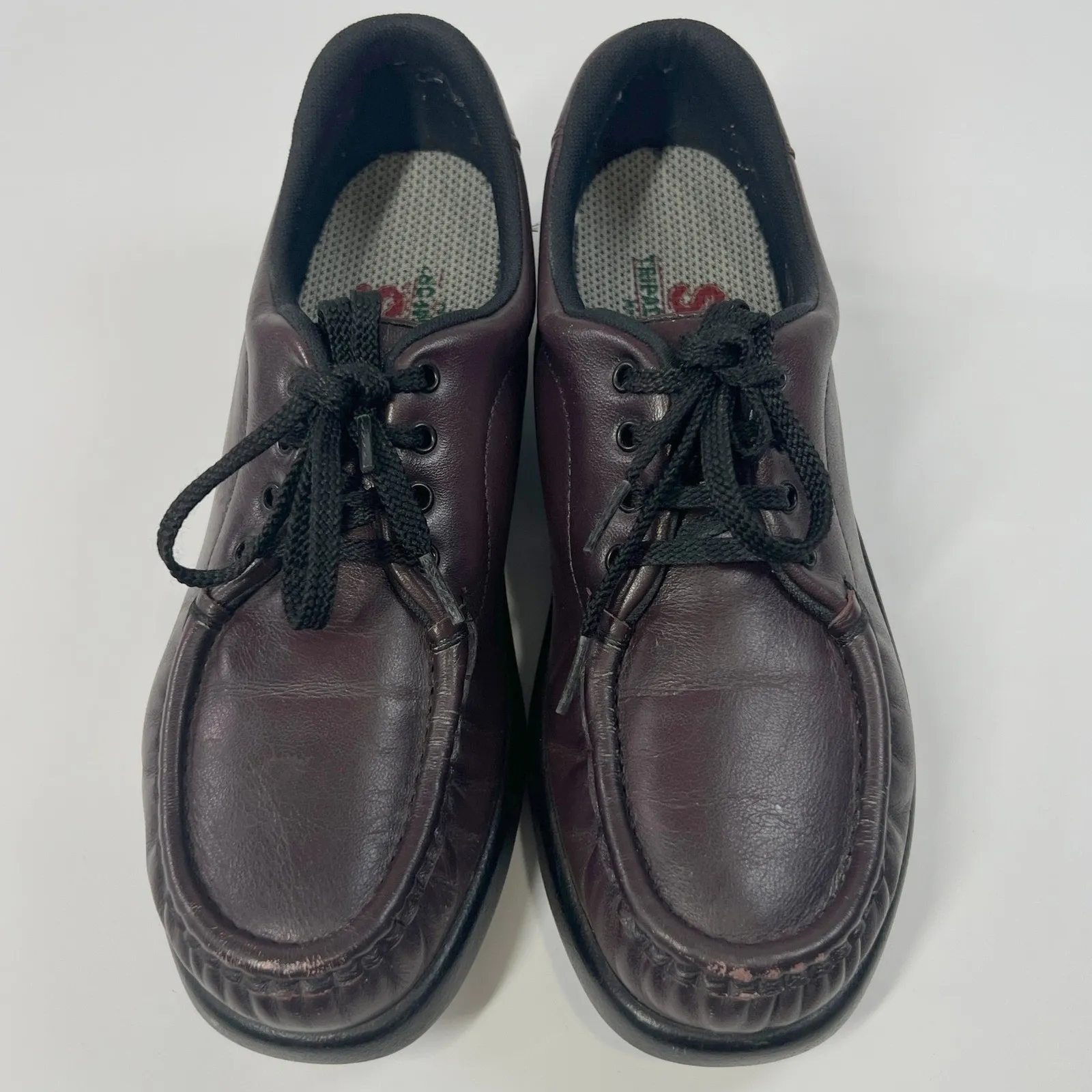 SAS Free Time Womens 8 S Burgundy Leather Moc Toe Comfort Walking Shoes USA Made Brown - Image 3