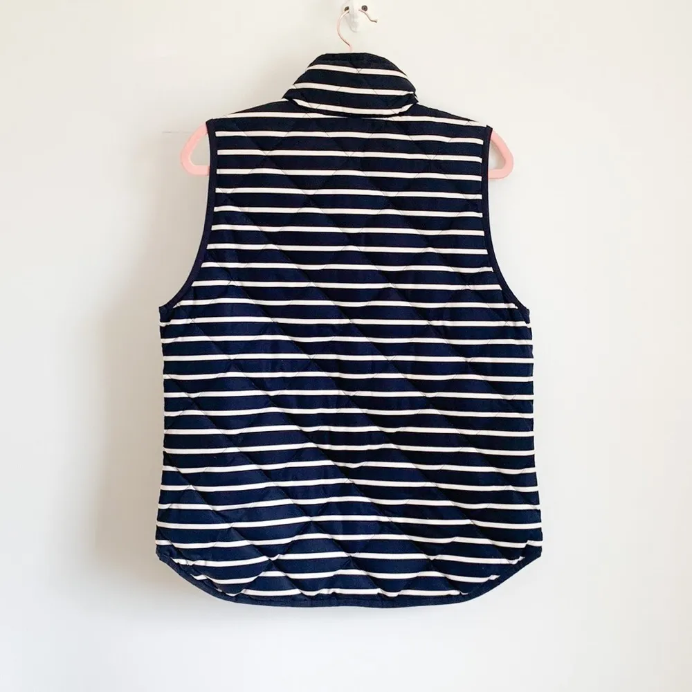 J. Crew Navy Blue White Stripe Down Puffer Vest Medium - Image 5
