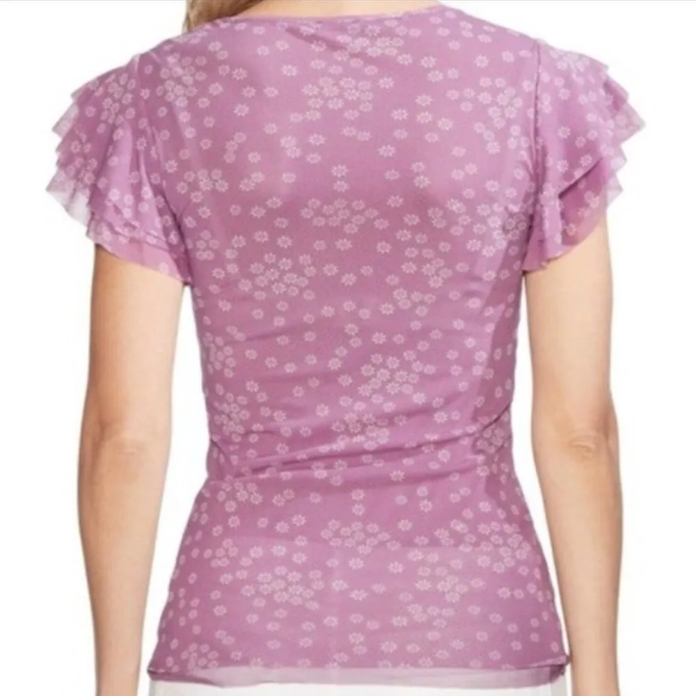 Vince Camuto Blouse Etheral Dawn Ruffle Sleeve Tulip Top Purple Size XL NWT $69 - Image 3