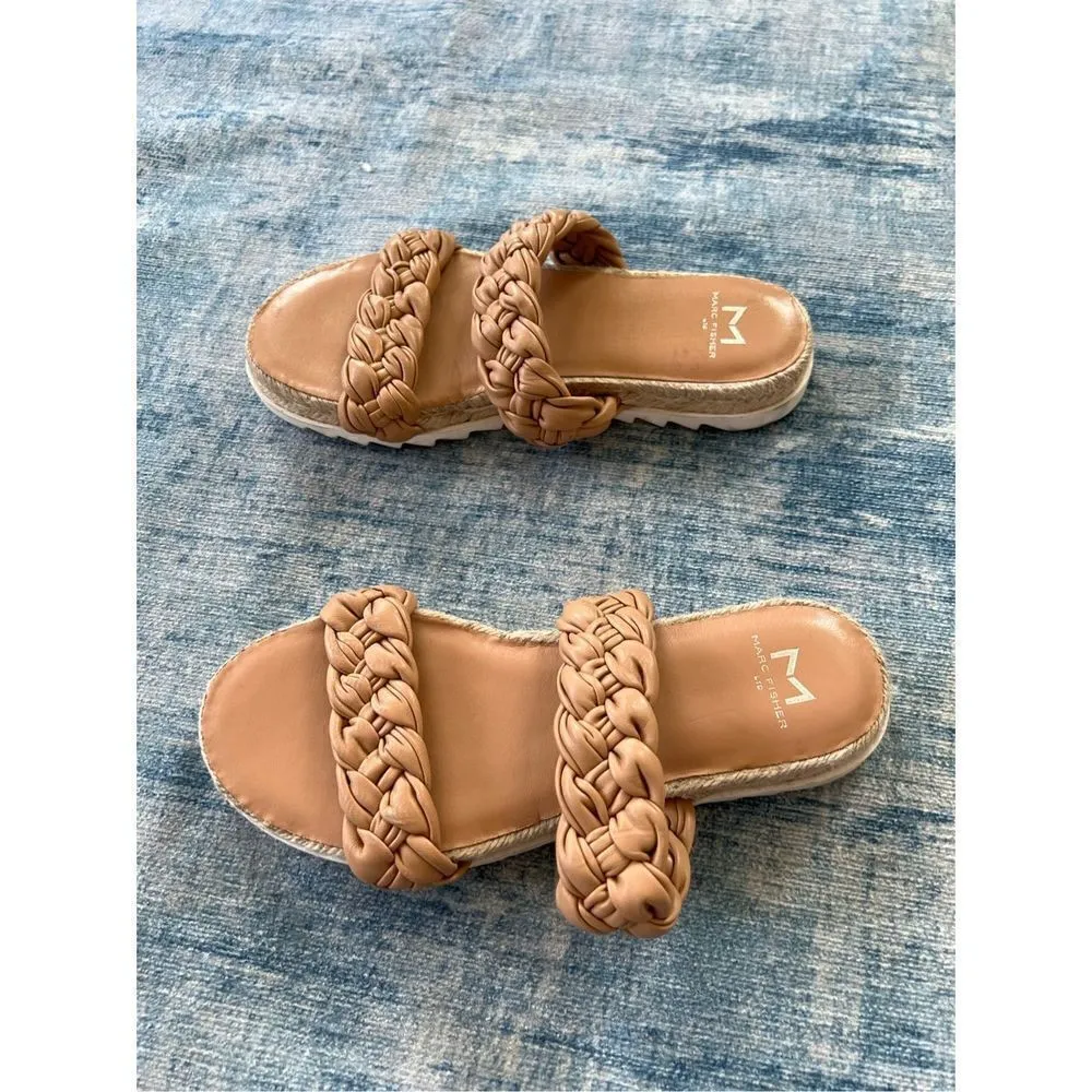 Marc Fisher Jaime Tan Brown Flat Espadrille Slip On Sandal Size 5.5 - Image 3
