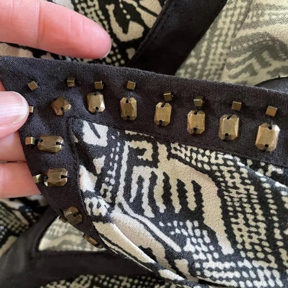 Saylor Blue White Boho Beaded Mini Dress Womens XS Tribal Print Sleeveless - Image 6