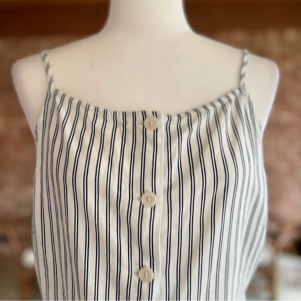 A New Day Vest Tank Top Striped Linen Ivory Blue Tie Back XL Preppy Trendy Work - Image 4