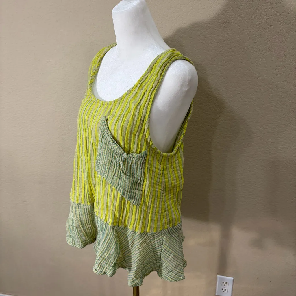 Free People Annabelle Tank Top In Lime Green Gauze Cotton Sz XS Boho Peasant EUC - Image 2