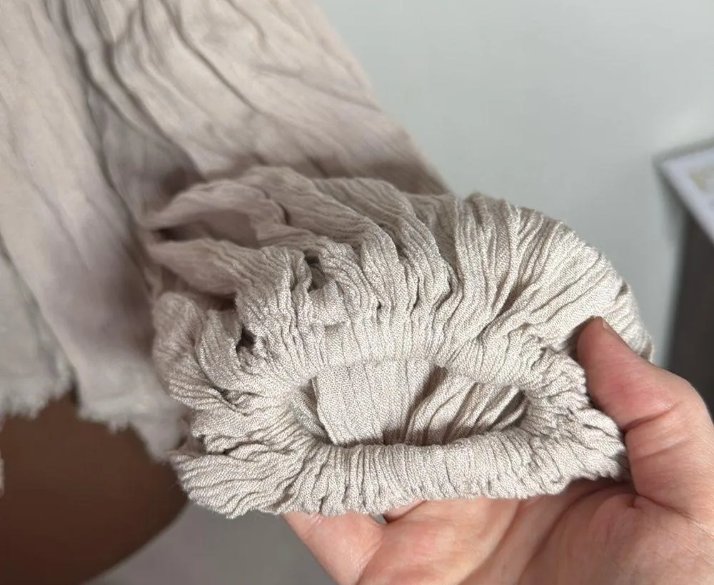 Free People Long puff sleeves Oversize Cropped Boho blouse Tan/Cream size XS - Image 7