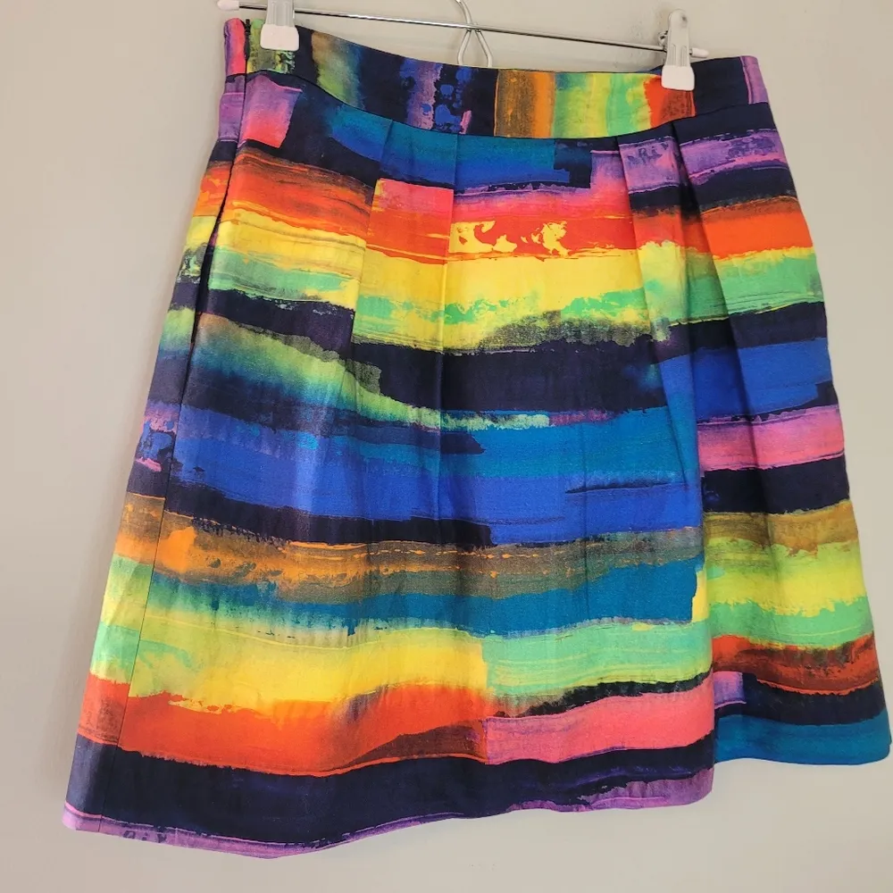 Milly of New York Neon Multi Color Pleated Skirt Orange Size 6 - Image 6