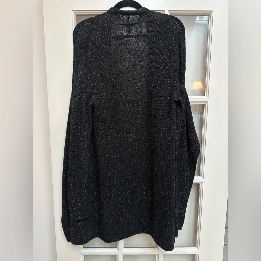 Eileen Fisher Merino Wool Cardigan Metallic Glitter Sparkle Black Knit Size S - Image 5