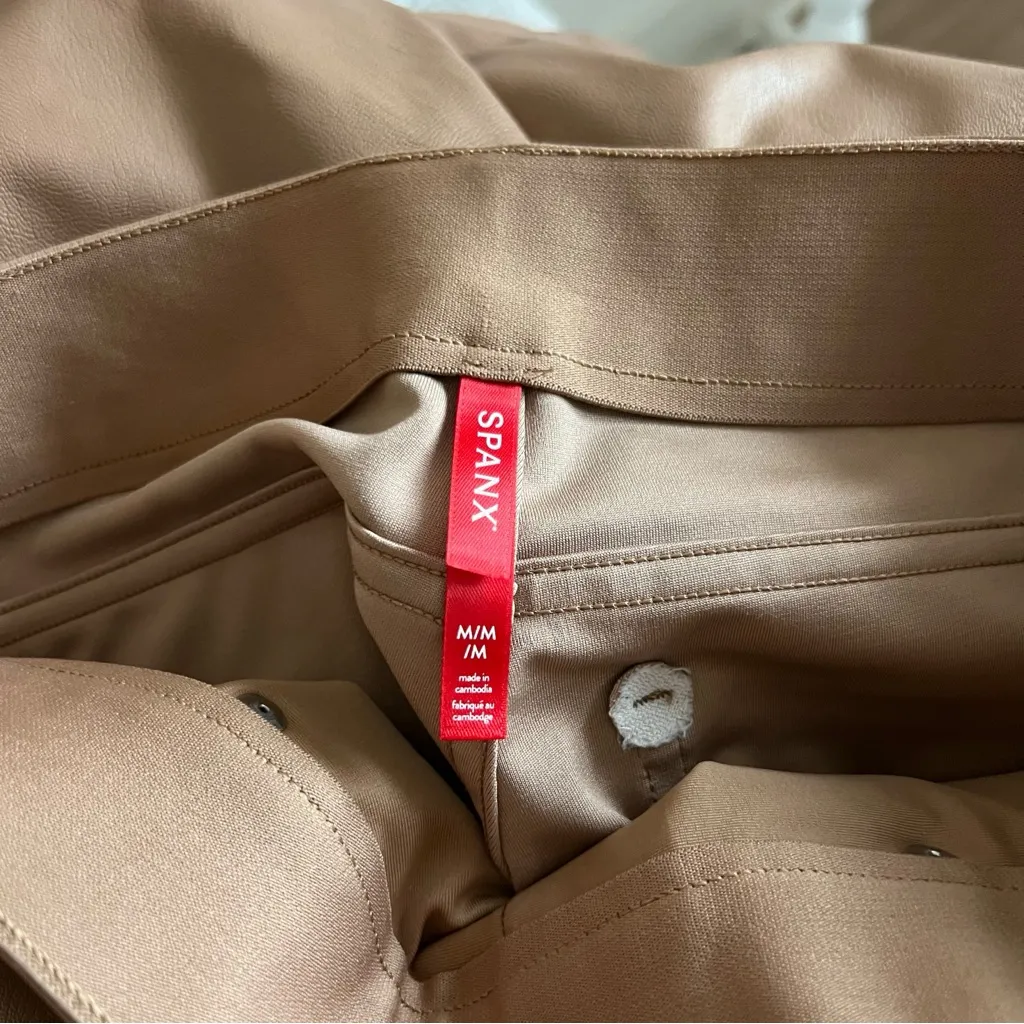 SPANX Leather Like Straight Leg Tan Pants - Image 8