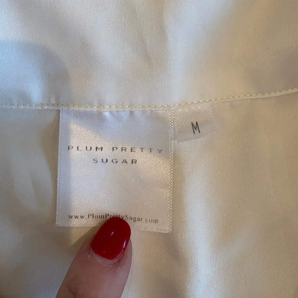 Plum Pretty Sugar Satin Bridal Pajamas White Size M/L - Image 6