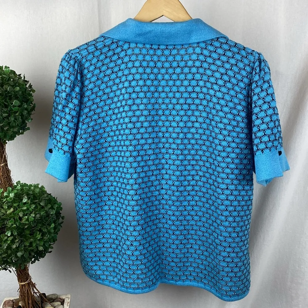 San Remo Blue & Black Print Knit Button Close Cardigan Sweater L Size L - Image 2