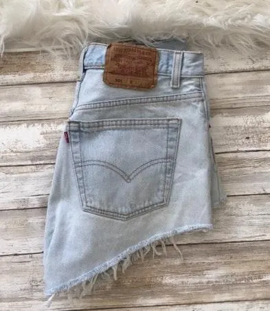 Vintage 501 Cut Off Distressed High Rise Waisted Denim Shorts - Image 3