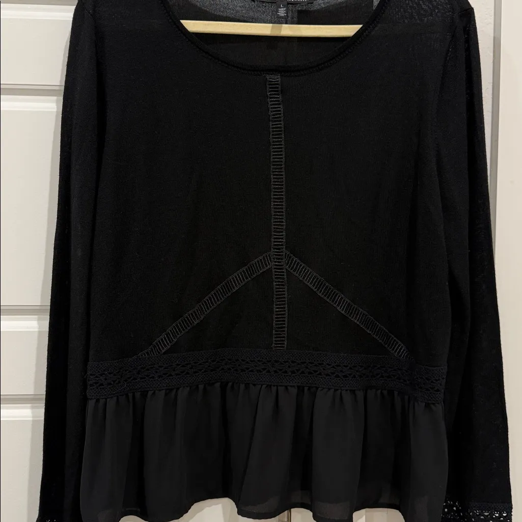 White House Black Market Black Blouse with Sheer Details - Image 2