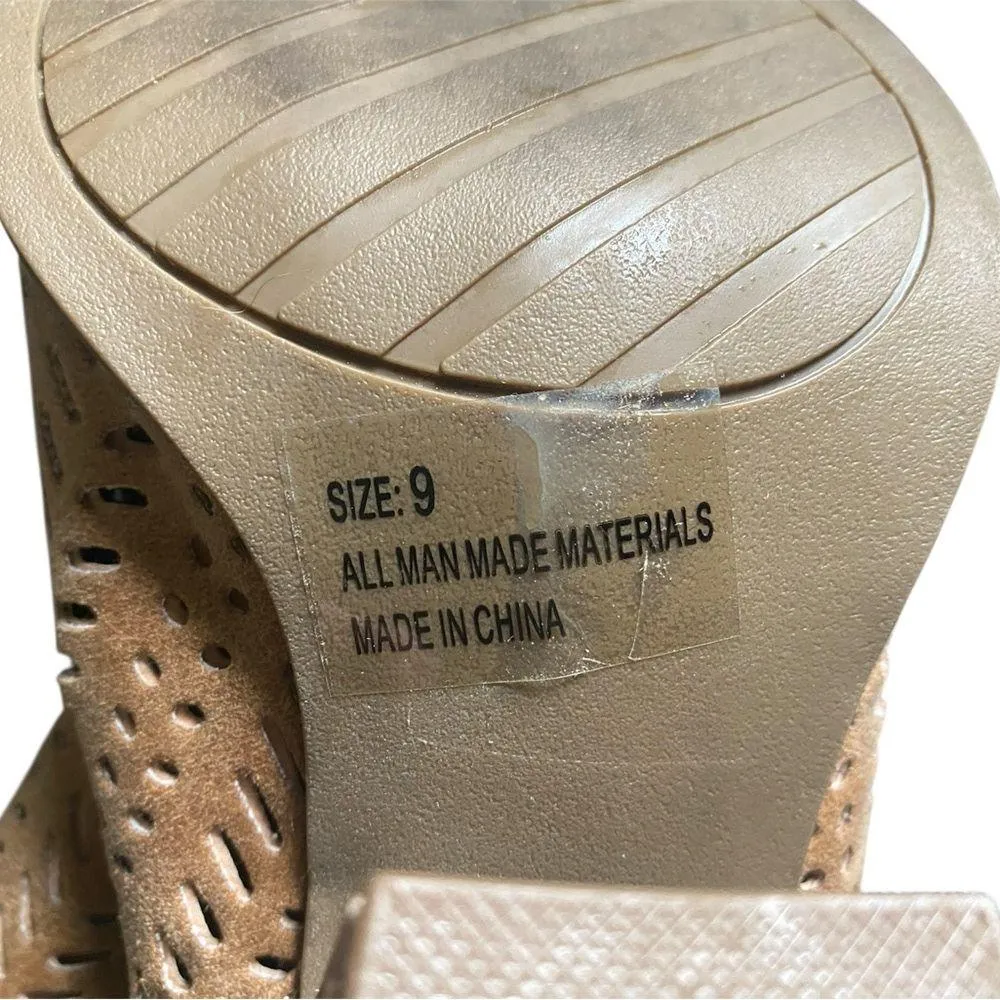 Altar’d State Women’s 9 Tan Nude Peep toe chevron style pattern heeled boots - Image 9