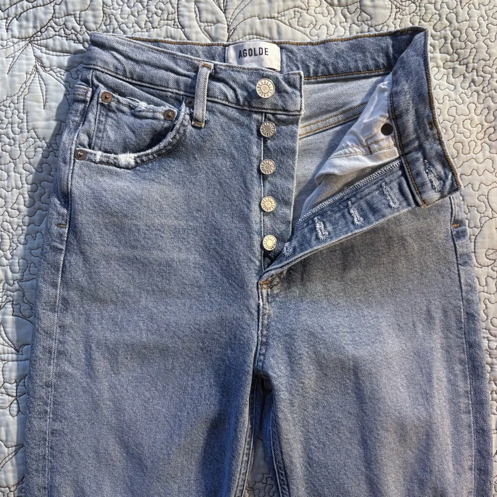 Agolde Riley High-Rise Straight Ankle Jean Light Wash Distressed Denim Sz 23🧡 - Image 4