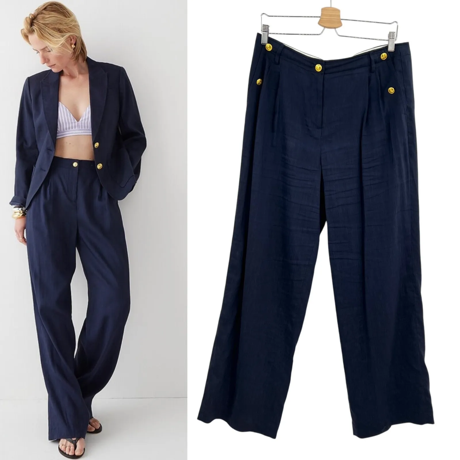 J. Crew Collection Marie‎ Marot Wide-Leg Pant Italian Line Blend Navy Blue 12 - Image 2