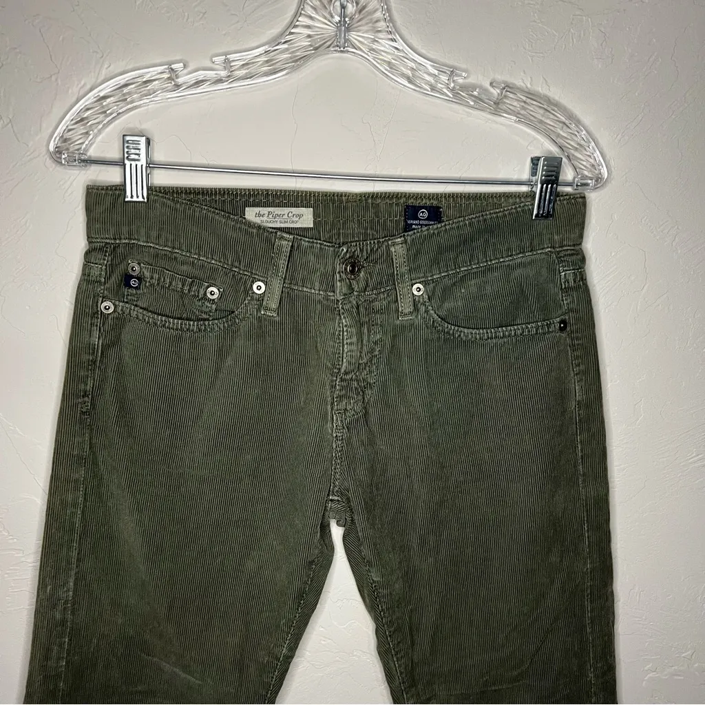 AG Forest Green The Piper Crop Slouch Slim Micro Corduroy Pants‎ - Image 3