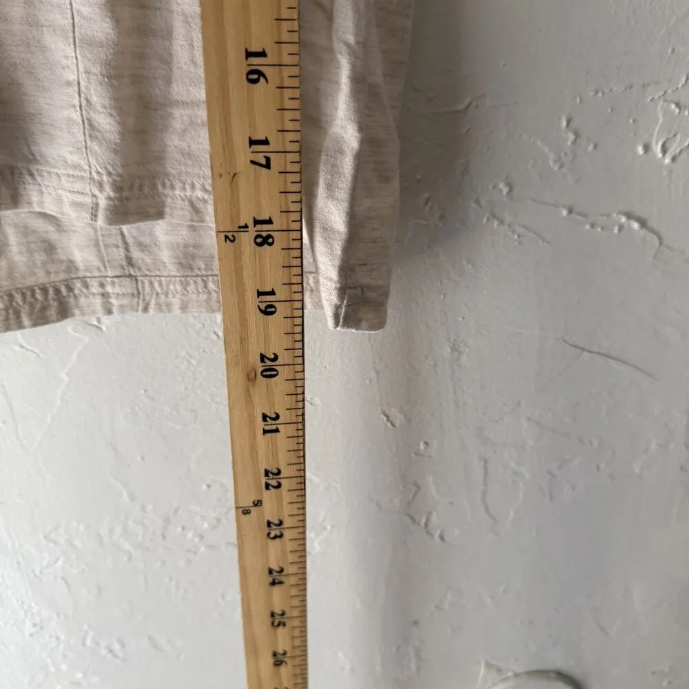 Cottage Button Up Shirt Medium Beige Short Sleeve Embroidered Pockets Casual Top - Image 4