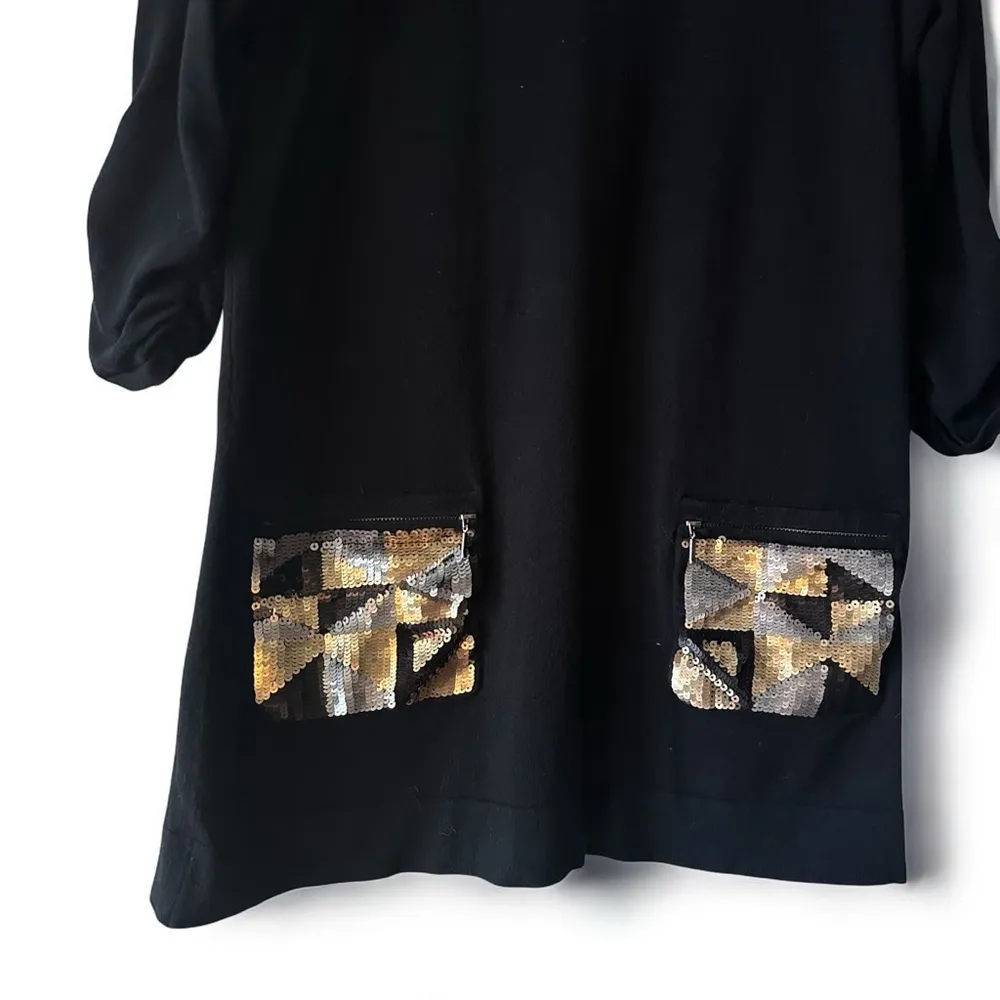 Alfani Sequins Black 3/4 Sleeve Dress Women's Size M - Image 3