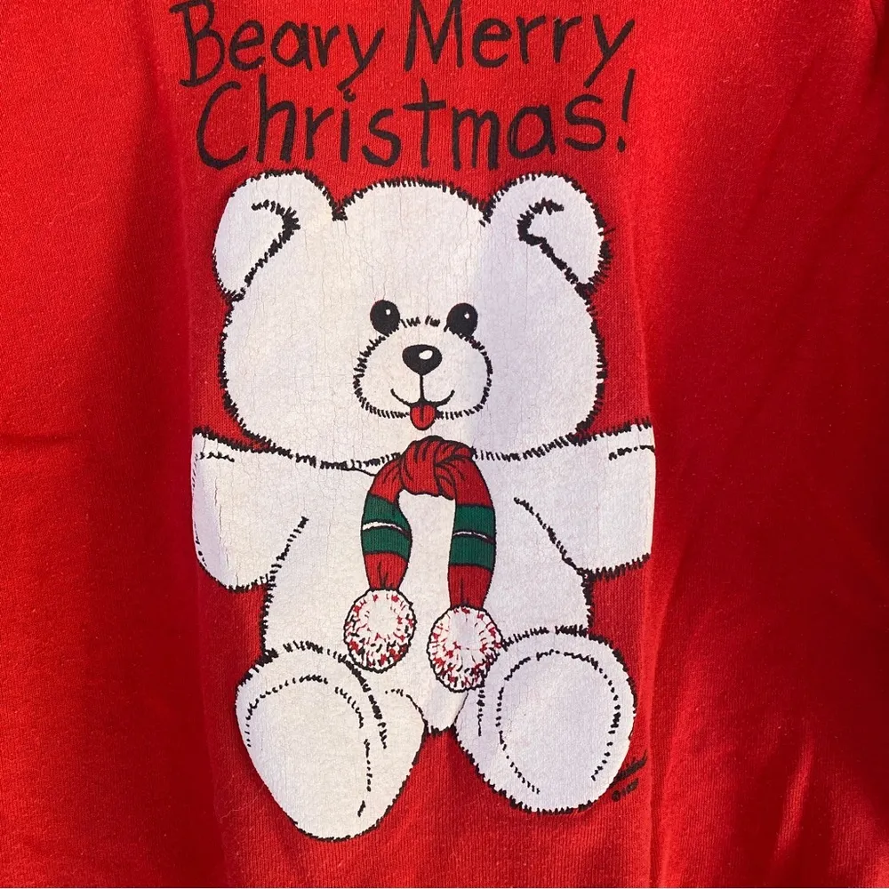 Vintage 1987 Screen Stars Berry Merry Christmas red holiday sweatshirt Sz Small - Image 6