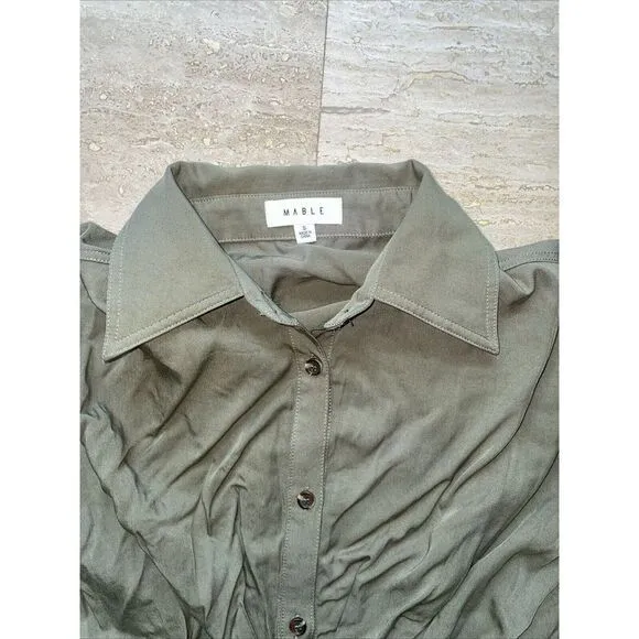 Mable‎ Button Down Rushed collared Green brunch Long Dress W Belt Size Small - Image 2