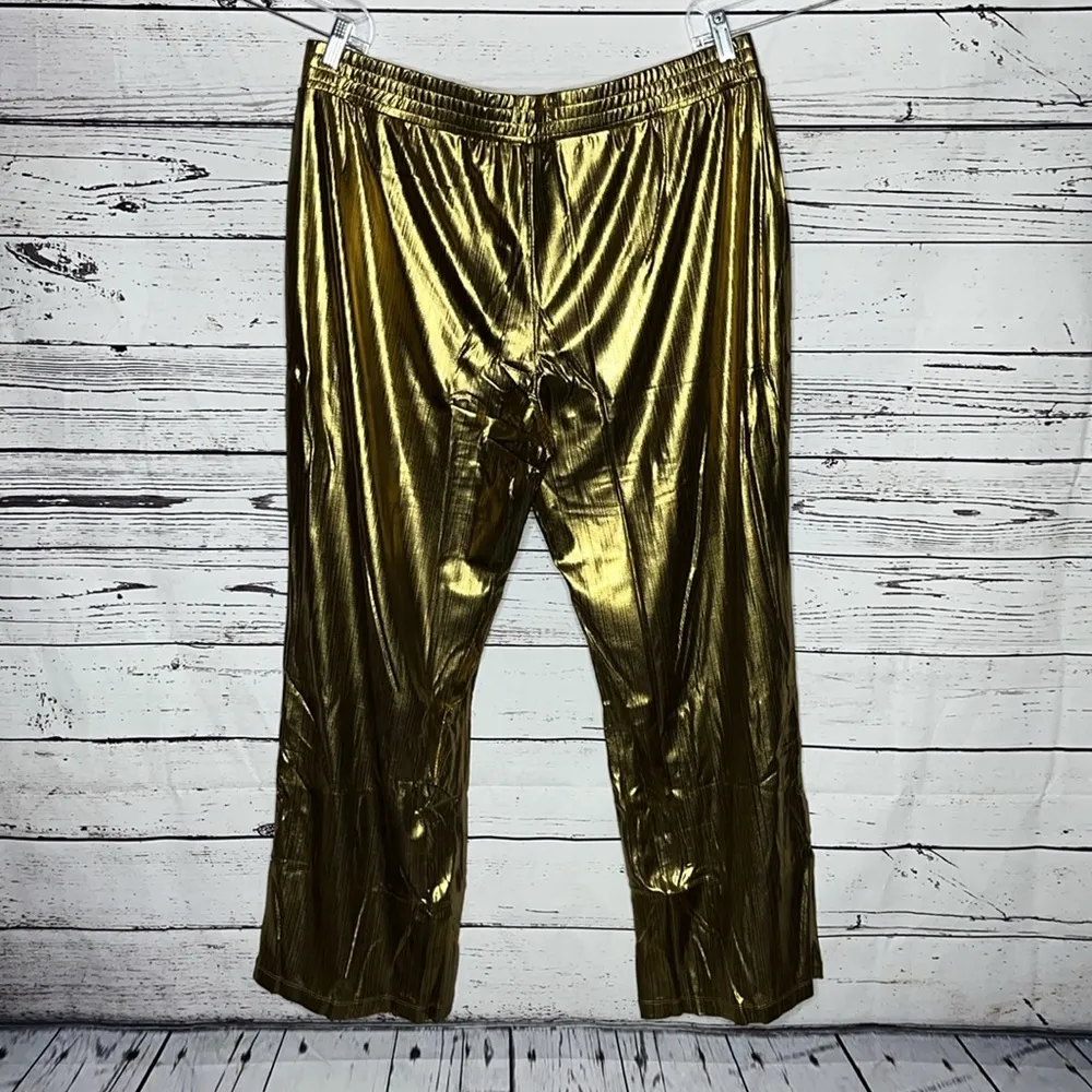 NY Collection Woman NWT Sz 2X Metallic Gold Elastic Waist Pull On Wide Leg Pants - Image 2