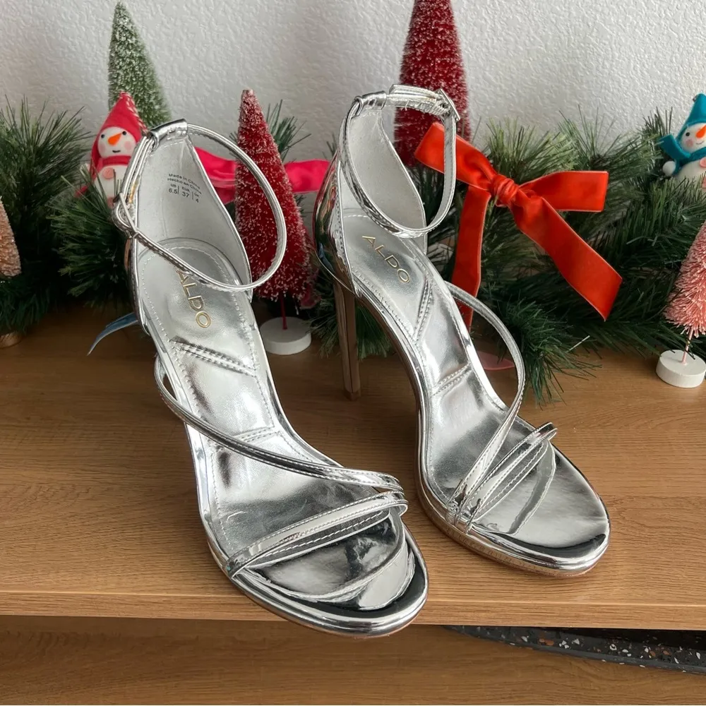 NEW Aldo Kit Patent Metallic Silver Platform Heels 6.5 - Image 3