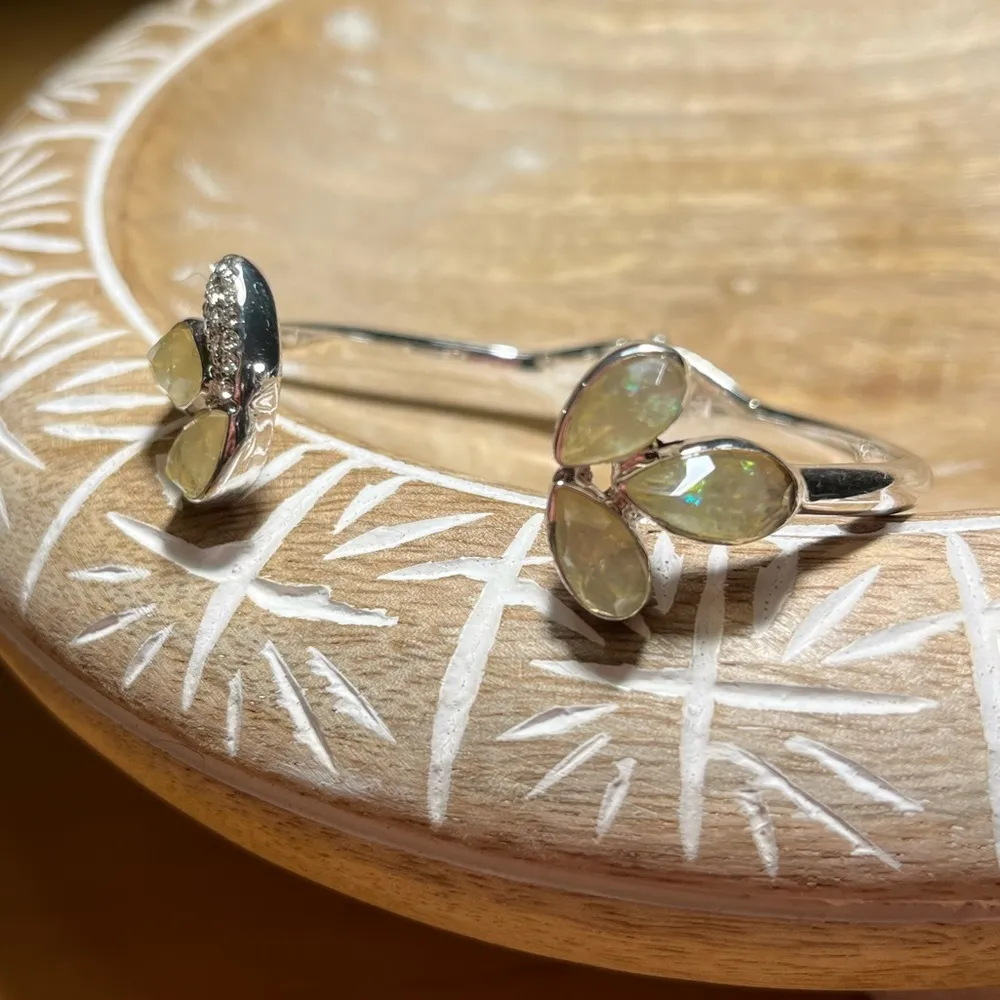 Kenneth Cole Yellow Flower Rhinestone Open Hinge Bangle Bracelet - Image 4