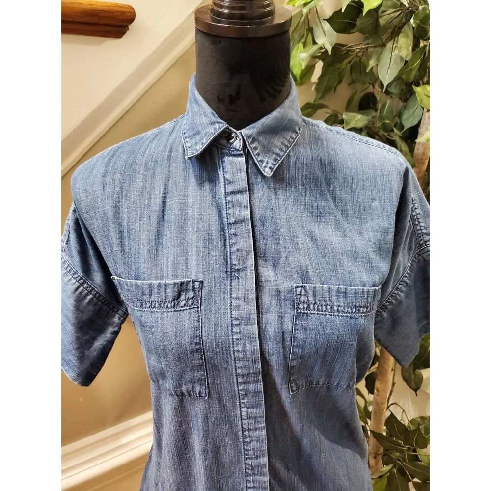 Madewell Women's Denim Cotton Short Sleeve Collared Casual Button Down Shirt XS - Image 3