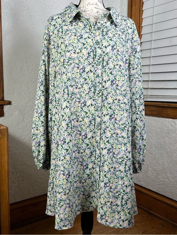 Missguided | Floral Print Button Down Collared Cottage Core Shirt Dress Size 12 - Image 2
