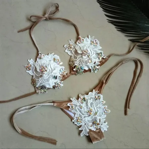 Bikini Custom Velour Lace Embellished Festival High Quality Boutique Swimwear - Image 3