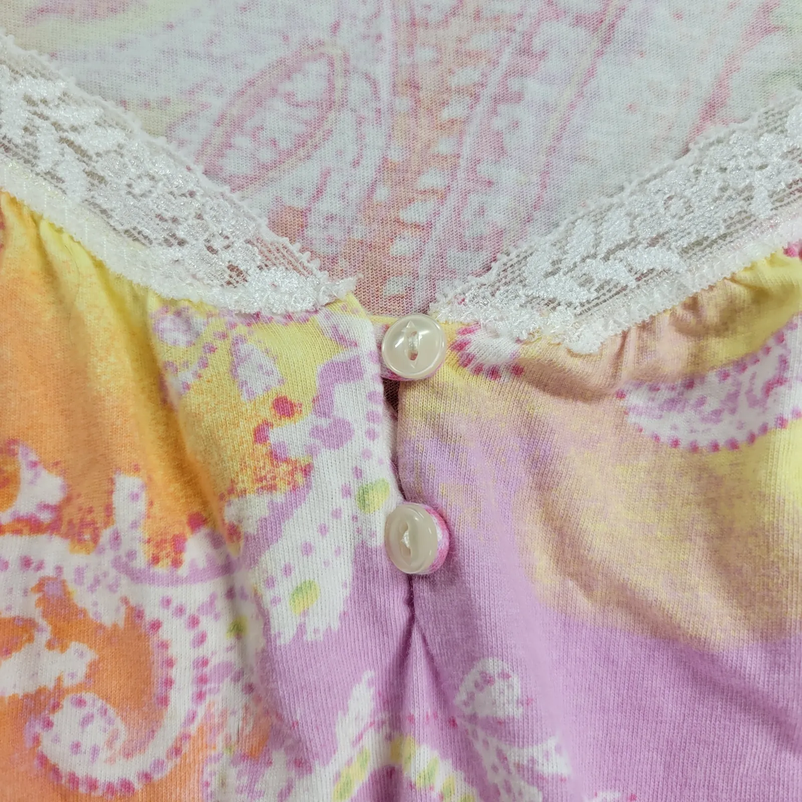 Lauren Ralph Lauren Pajama Short Set Womens S Orange Pink Paisley Lace Cotton - Image 6