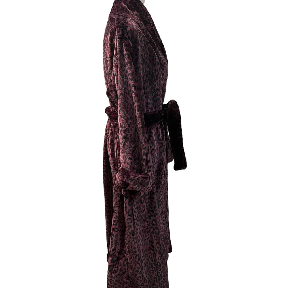 Natori Private Luxuries Leopard Animal Print Ultra Soft Fleece Long Robe M - Image 5