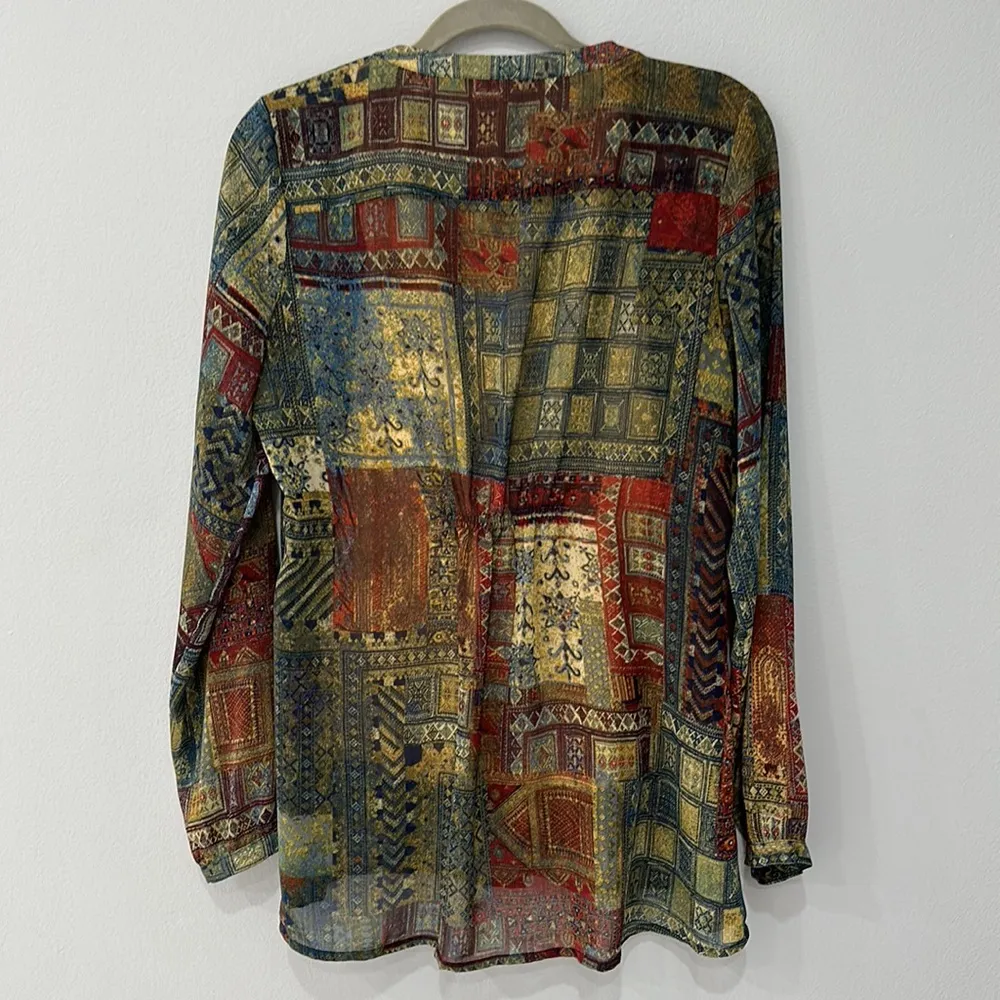 Miraclebody By Miraclesuit  Patchwork Boho Long Sleeve V-Neck Tunic Sz M - Image 5